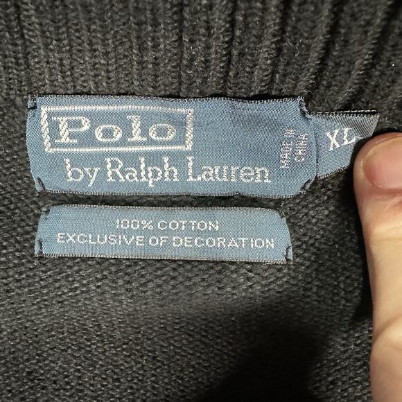 VTG Polo Ralph Lauren 1/4 Zip Knit Sweater Pullover Black Men’s Size XL Cotton - Picture 4 of 8